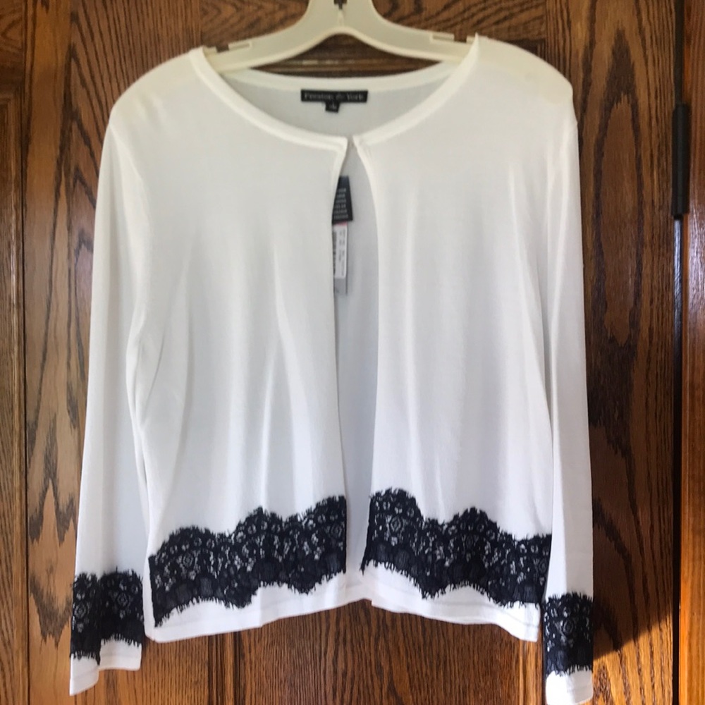 Preston & York white lace trim sweater. NWT